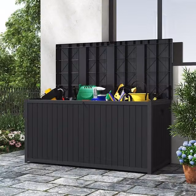 Breeins 430L Waterproof Plastic Garden Storage Box in Black