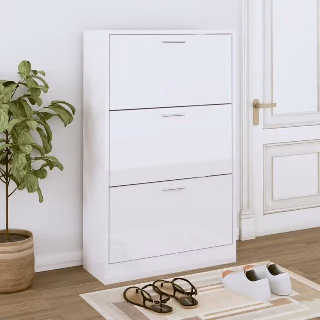 Berkfield Home High Gloss White Shoe Cabinet W/D/H: 63 x 24 x 103 cm
