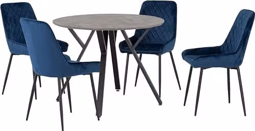 Seconique Athens Round Dining Set with 4 Avery Blue Chairs and Concrete Effect Table
