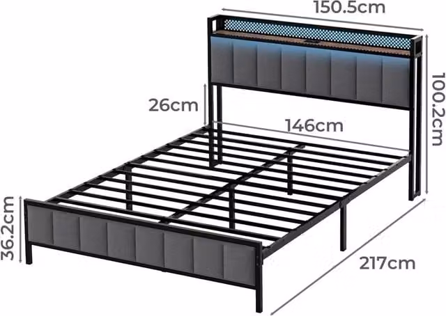 Nordara Modern Upholstered EU King Ottoman Bed Frame with Under-Bed LED Lighting, USB Charging Port and Storage in Black, W/D/H: 180 x 200 cm – 1