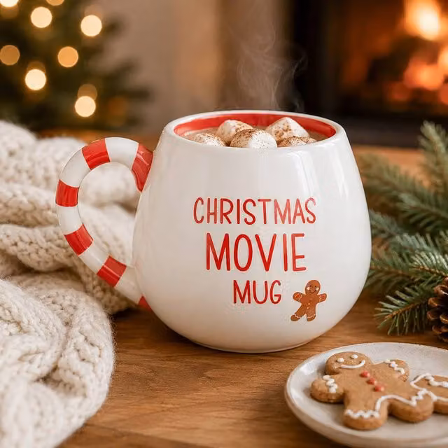 Marco Paul White and Red Striped Ceramic Christmas Movie Mug, 350ml