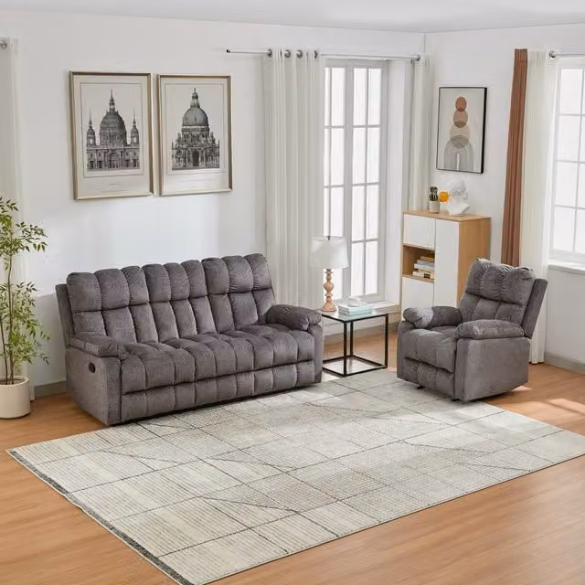 Furniture One Modern Manual Recliner Sofa Set in Grey
