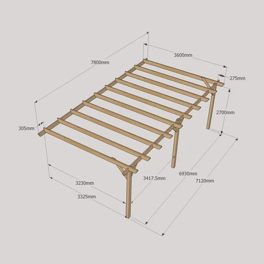 Rutland County Garden Furniture Ltd Wall Mounted Lean-to Garden Pergola in Brown Wood, W: 780 cm, D: 360 cm, H: 270 cm – 3