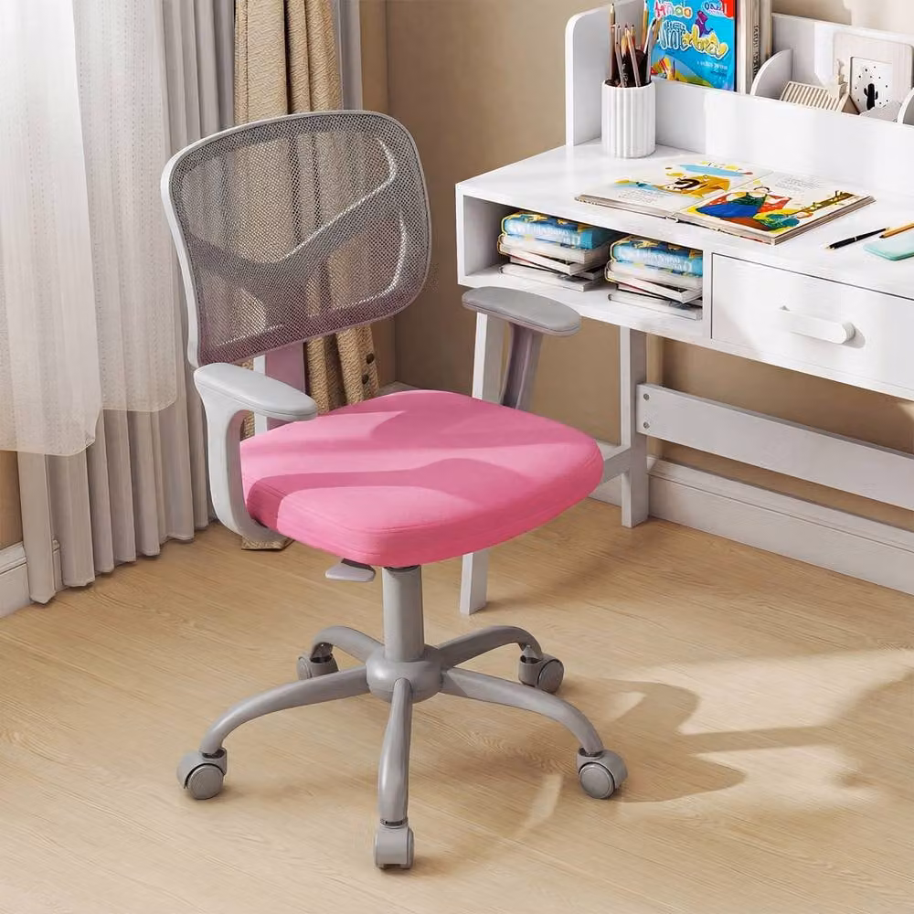 Costway Kids Mesh Study Chair with Armrests, Swivel Task Chair in Pink – 2