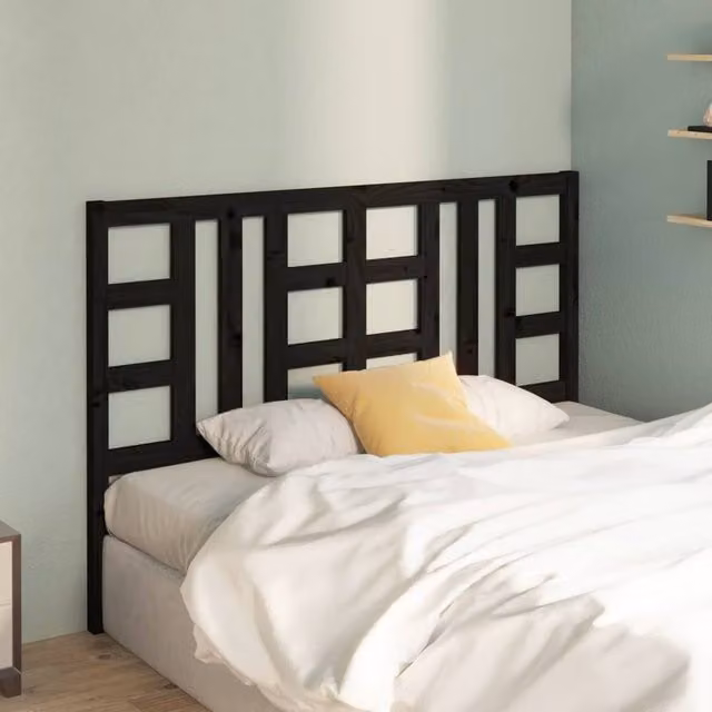 Berkfield Home Beautiful Modern Black Solid Pine Wood Bed Headboard, W: 126 cm, D: 4 cm, H: 100 cm – 1
