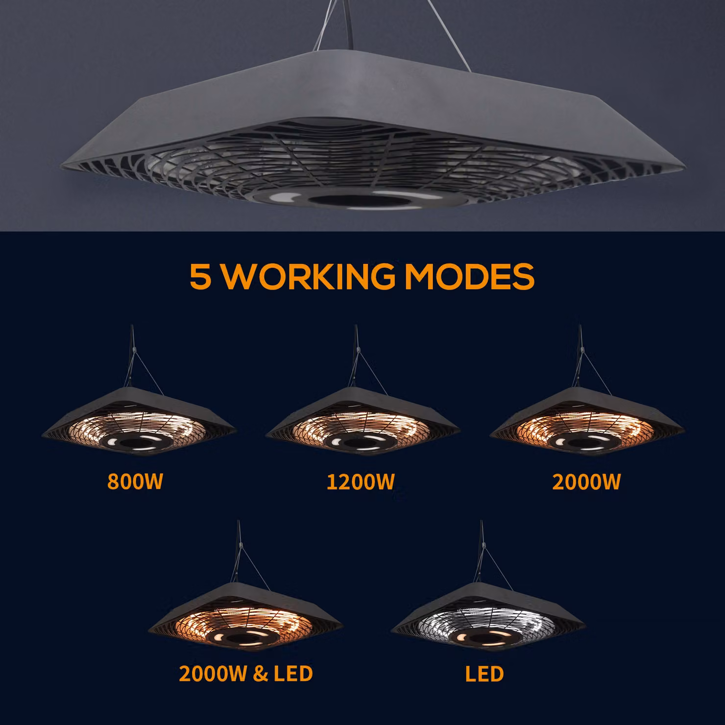 Outsunny 2000W Electric Ceiling Mounted Halogen Patio Heater with Remote Control in Black Aluminium – 4