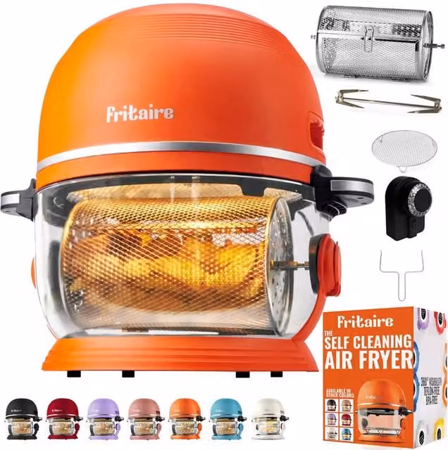 Fritaire Non-Toxic Orange Air Fryer with Rotating Glass Basket, Teflon and BPA Free – 1