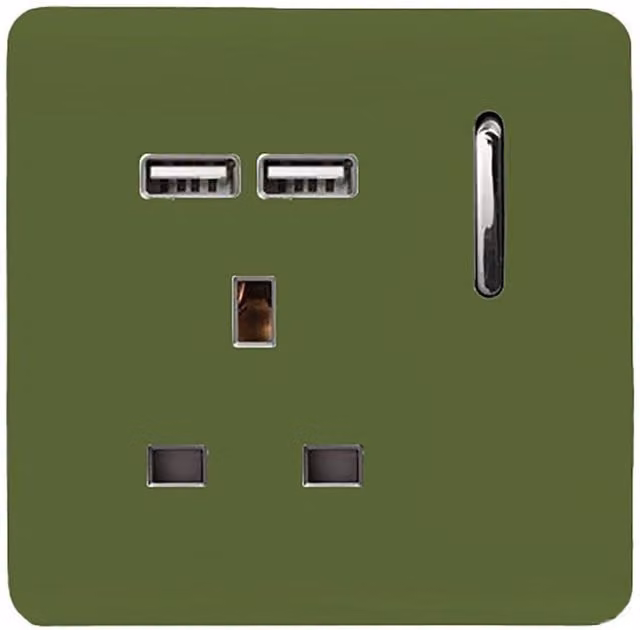 Trendi 1 Gang 13 Amp 2x2.1mA USB Switched Flush Plug Socket in Green