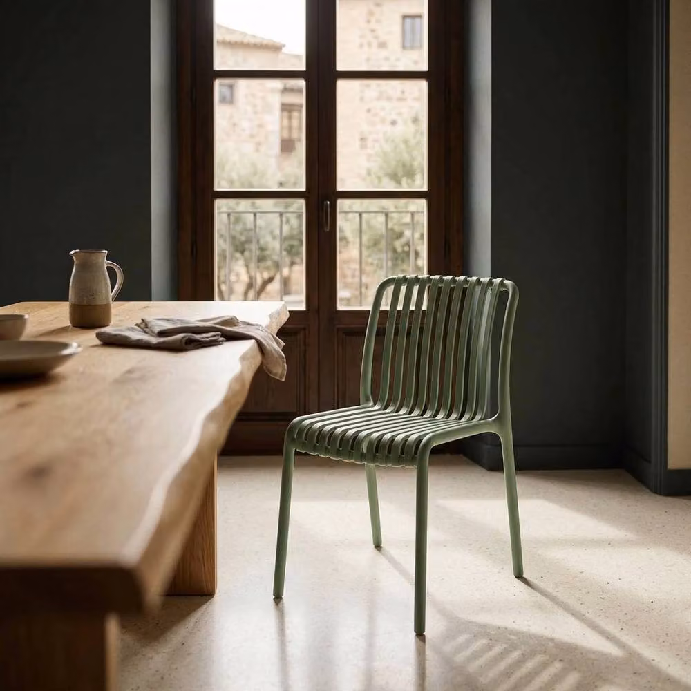 FLAVORA Modern Green Slatted Garden Chair with Armrests – 2