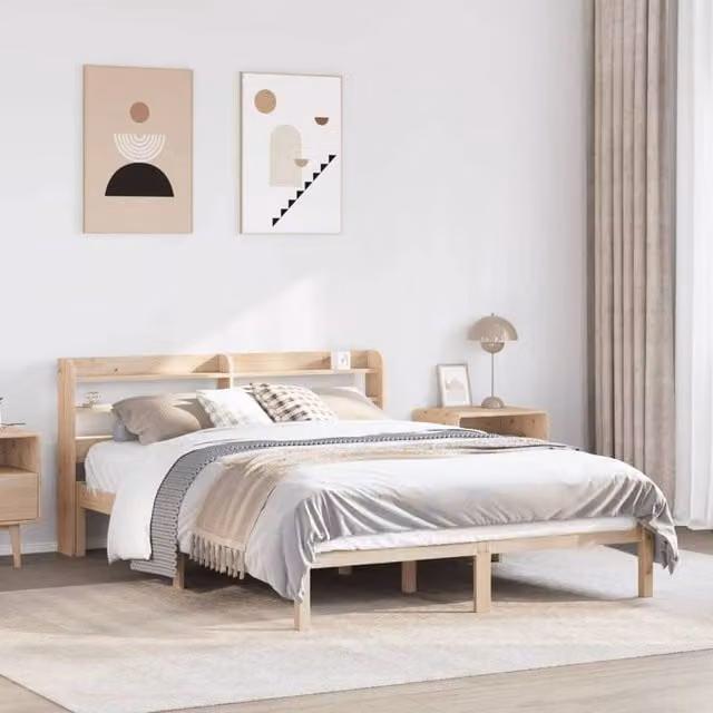 Berkfield Home Double Bed Frame in Brown Solid Pine Wood, W/D/H: 135 x 190 cm