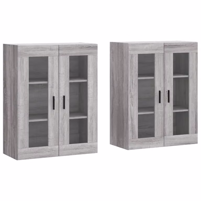 Berkfield Home Set of 2 Wall Mounted Cabinets in Grey Sonoma with Glass Doors