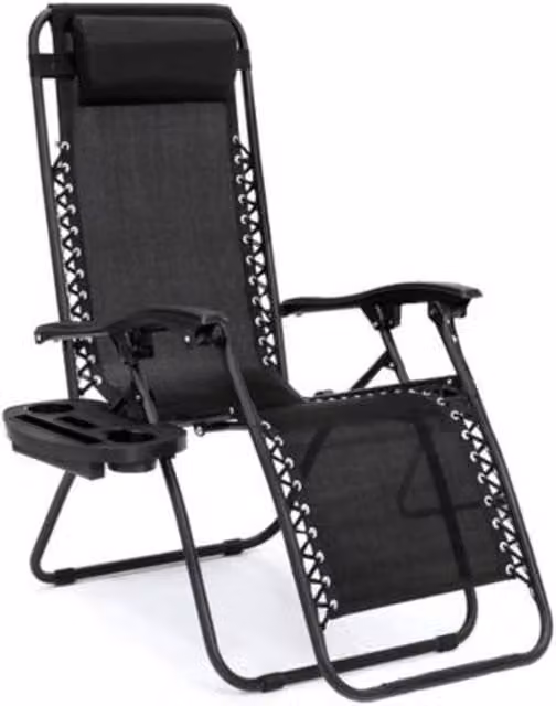 NESTLUNE Single Zero Gravity Reclining Sun Lounger in Black with Adjustable Headrest and Textilene Fabric – 1