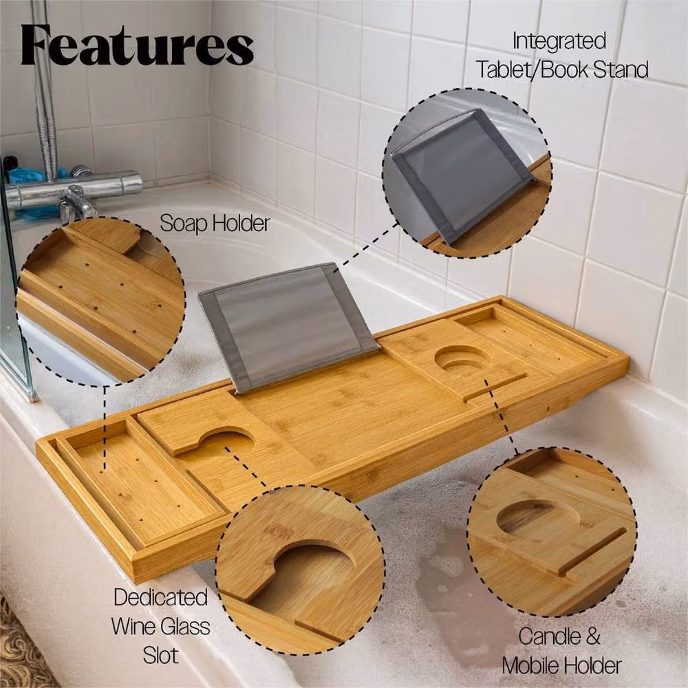 EONLION Brown Bed and Bath Tray Table with Legs and Glass Top, Width: 100 cm – 2