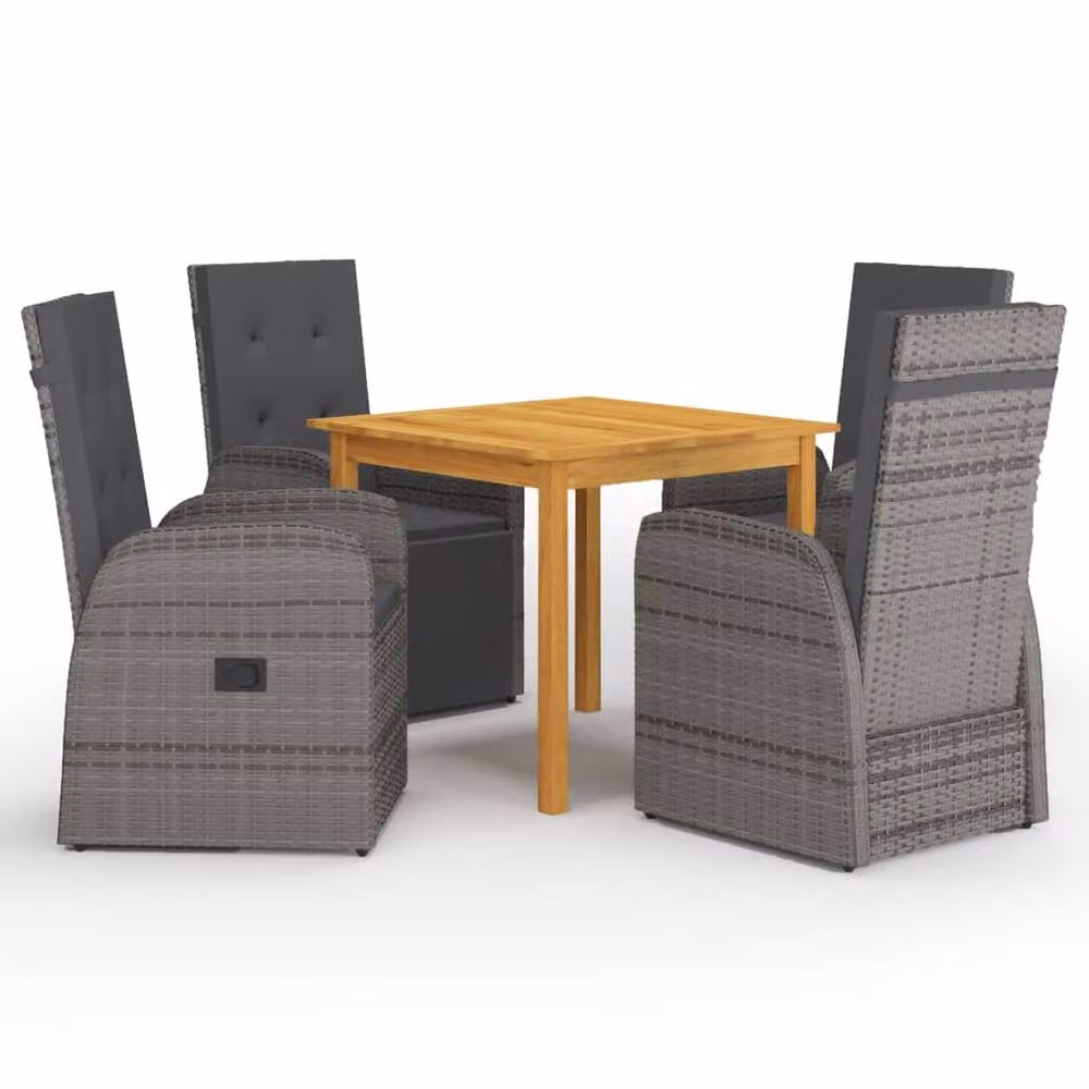 Berkfield Home Beautiful 5 Piece Grey Poly Rattan Garden Dining Set with Cushions – 2