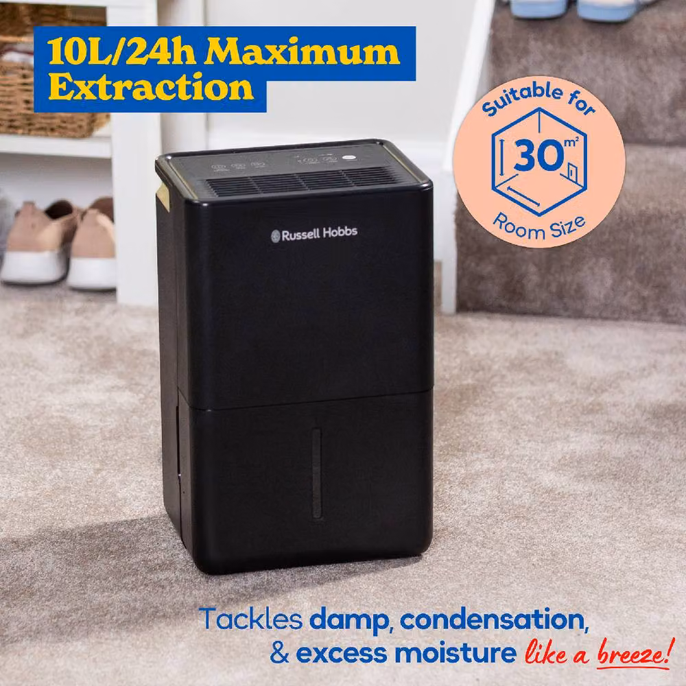 Russell Hobbs RHDH1002 Dehumidifier in Black, 10L/Day Capacity for Damp, Mould and Clothes Drying in Rooms up to 30m2 – 3