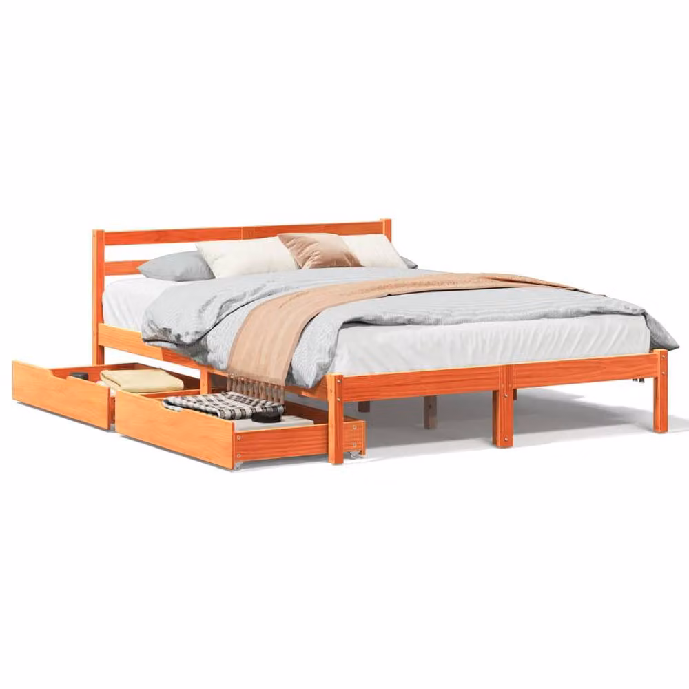 Berkfield Home Rustic Solid Wood Pine Bed Frame in Wax Brown, W/D/H: 140 x 200 cm – 2