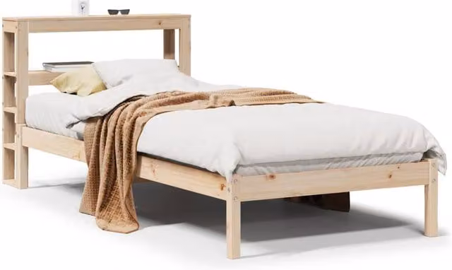Berkfield Home Single Solid Wood Pine Bed Frame in Natural with Side Compartments, W/D/H: 90 x 190 cm