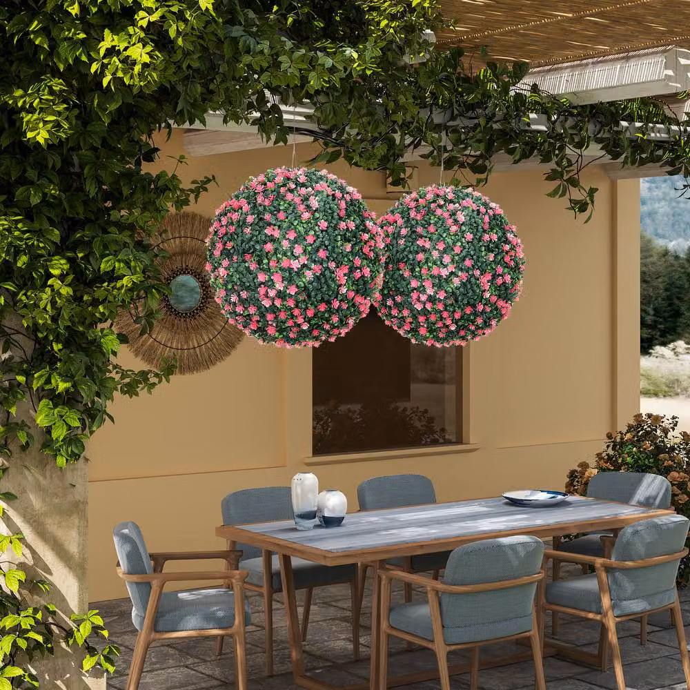 STILVORA Set of 2 Pink Artificial Round Topiary Balls, Diameter: 40 cm – 8