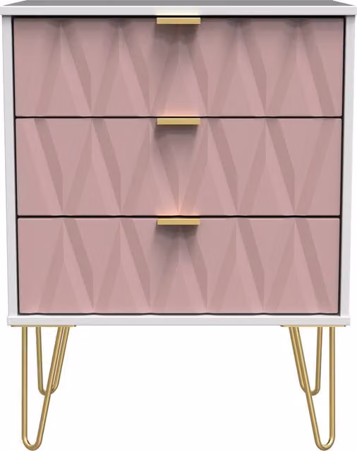 Diamond Ready Assembled 3 Drawer Midi Chest in Pink, White and Gold