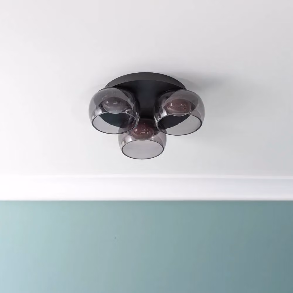 ValueLights Alissa IP44 Rated Black 3 Way Integrated LED Flush Ceiling Light with Glass Shades – 4