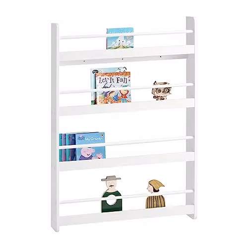 SoBuy Wall Mounted 4 Tier Childrens Bookcase in White
