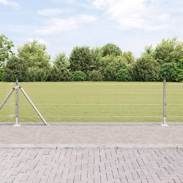 Berkfield Home Galvanised Steel Welded Wire Fence with 13 Flanged Posts, Silver, 0.4 x 100 m – 1