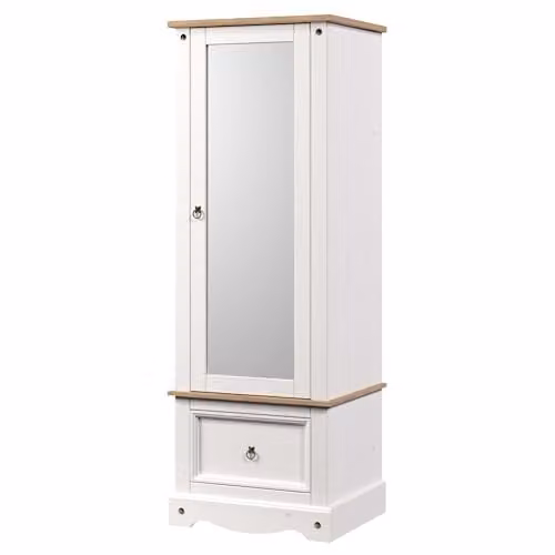 Core Products Corona White Waxed Pine Wardrobe with Mirrored Door