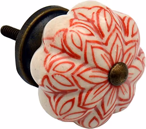 Nicola Spring Red Matt Ceramic Floral Cabinet Knobs, Pack of 24 – 3
