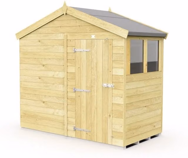 Buttercup Farm Brown Apex Wooden Garden Shed with Single Door and Windows, L231 x W127 x H217 cm
