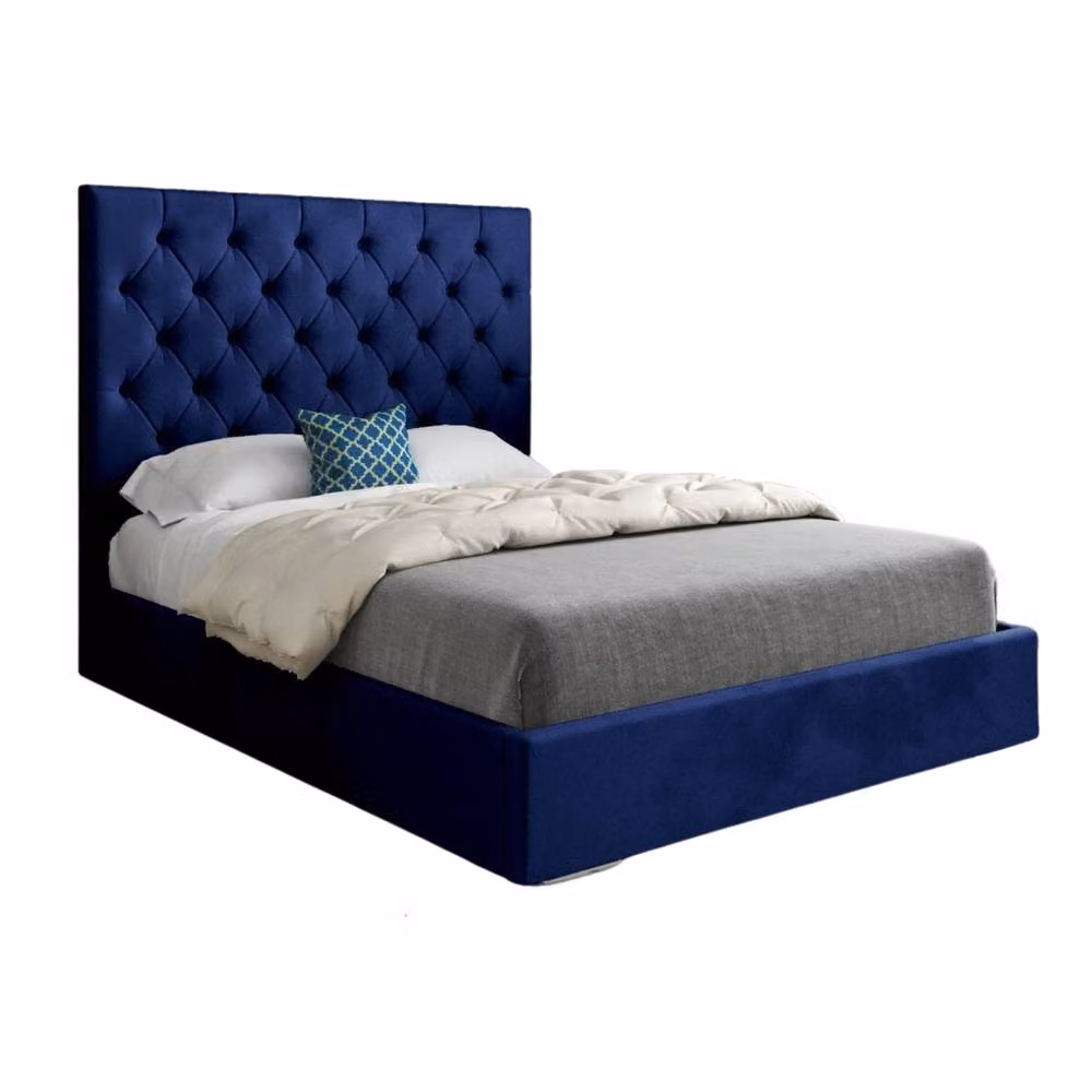 KDMD Fikston Chesterfield Upholstered Velvet Designer Bed Frame, Blue, W/D/H: 180 x 159 x 137 cm – 2