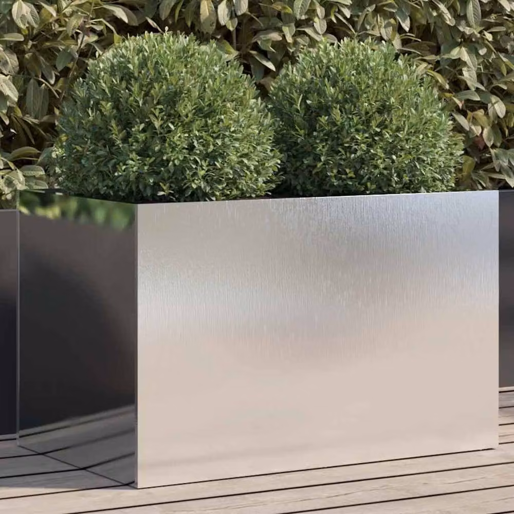 Berkfield Home Stainless Steel Silver Planter Tub W: 62 cm, D: 40 cm, H: 39 cm – 2