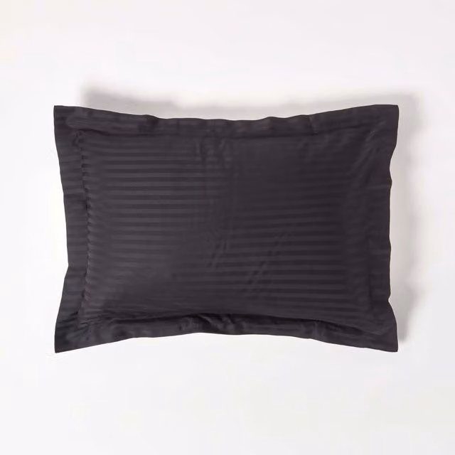 Homescapes Black Egyptian Cotton Satin Stripe Oxford Pillowcase, 330 Thread Count – 1