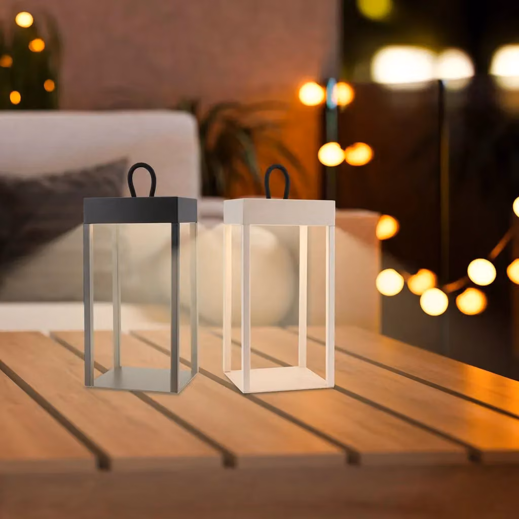 Briloner Beige Rechargeable LED Table Lamp Lantern with Touch Dimming and Warm White Light – 5
