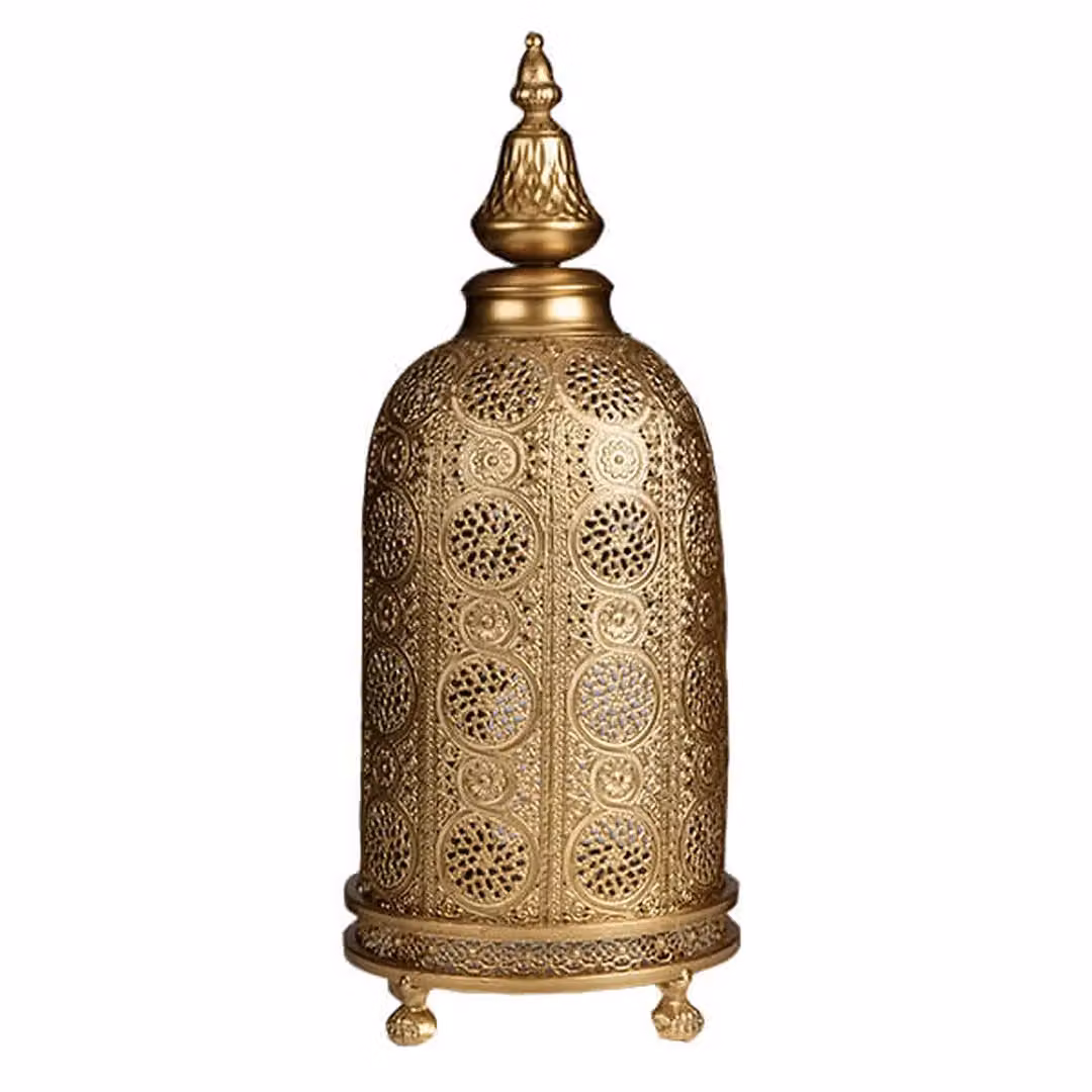 Madison & Mayfair Large Gold Metal Oriental Geometric Tabletop Pillar Lantern – 2