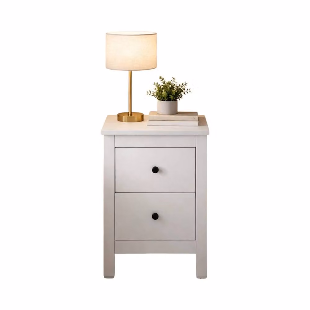 FORGEVIO Modern White 2 Drawer Bedside Cabinet with Black Knobs – 2
