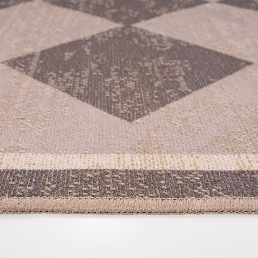 Kukoon Machine Washable Jute and Cotton Checkerboard Area Rug in Beige, W: 280 cm, D: 380 cm – 4