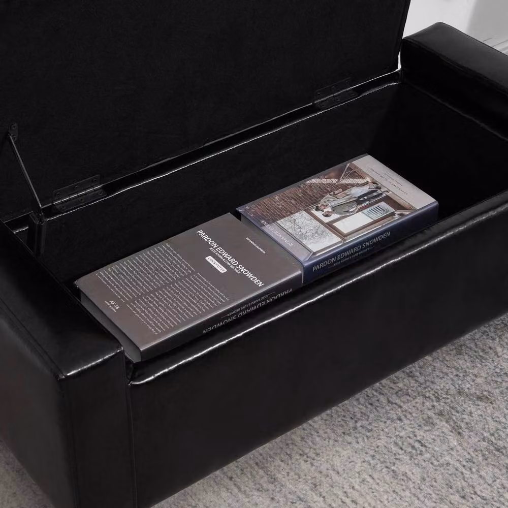Wyld Haus Sabata Black Faux Leather Diamond Tufted Storage Ottoman Bench with Lift Up Lid – 6