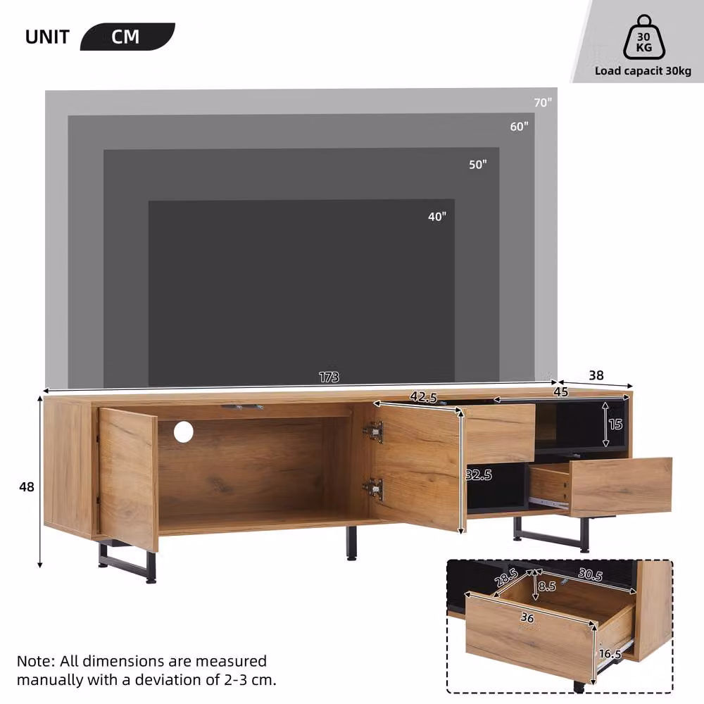 Merax Modern Low TV Stand with Drawers and Open Shelving in Natural, W: 173 cm, D: 48 cm, H: 48 cm – 4