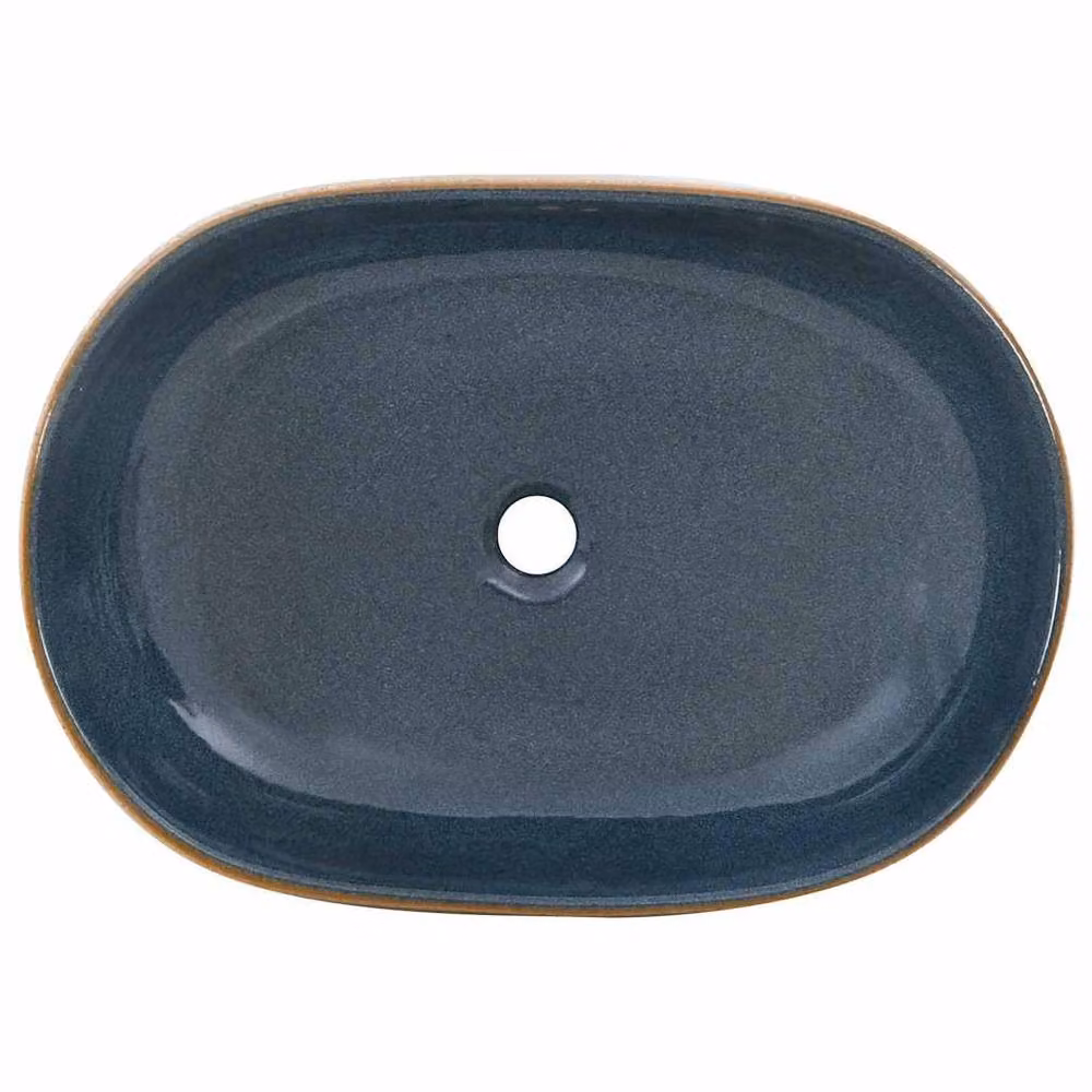 Berkfield Home Oval Ceramic Countertop Basin in Sand and Blue, W: 59 cm, D: 40 cm, H: 14 cm – 4