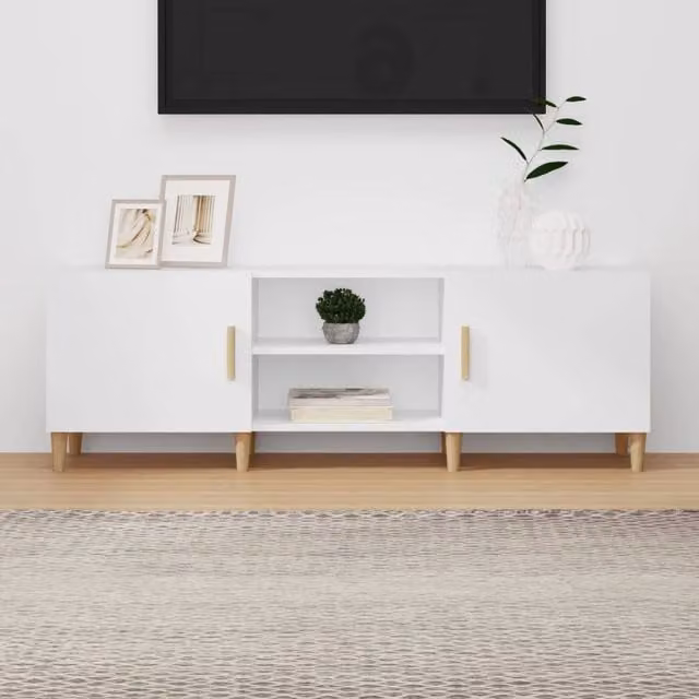 Berkfield Home Classic White TV Cabinet in Matt MDF, W/D/H: 150 x 50 x 50 cm – 1