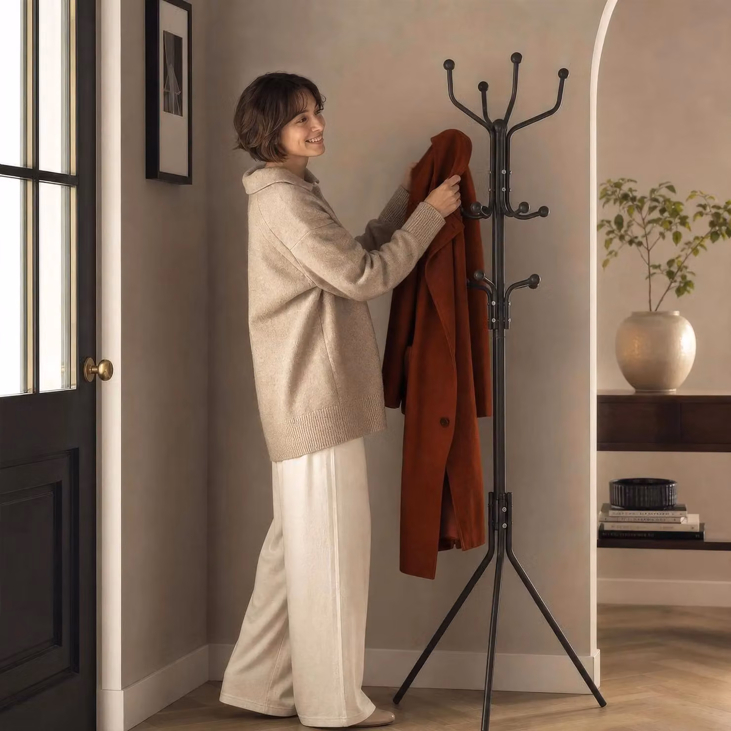 Harbour Housewares Black Metal Free-Standing Coat Rack with 12 Hooks and Umbrella Holder, Height: 182 cm – 7