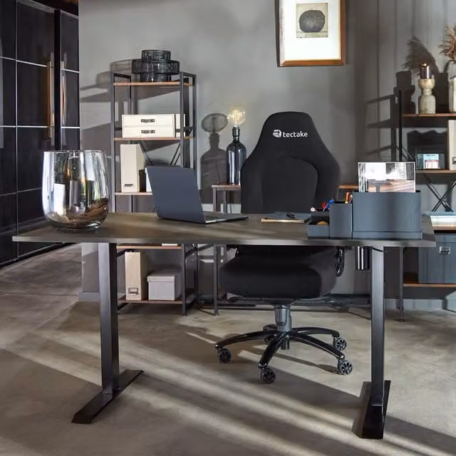 Tectake Springsteen Executive Office Chair in Black Fabric and Metal with Armrests and Castors