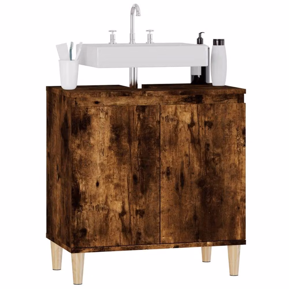 Berkfield Home Smoked Oak Sink Cabinet in Brown, W/D/H: 58 x 33 x 60 cm – 3