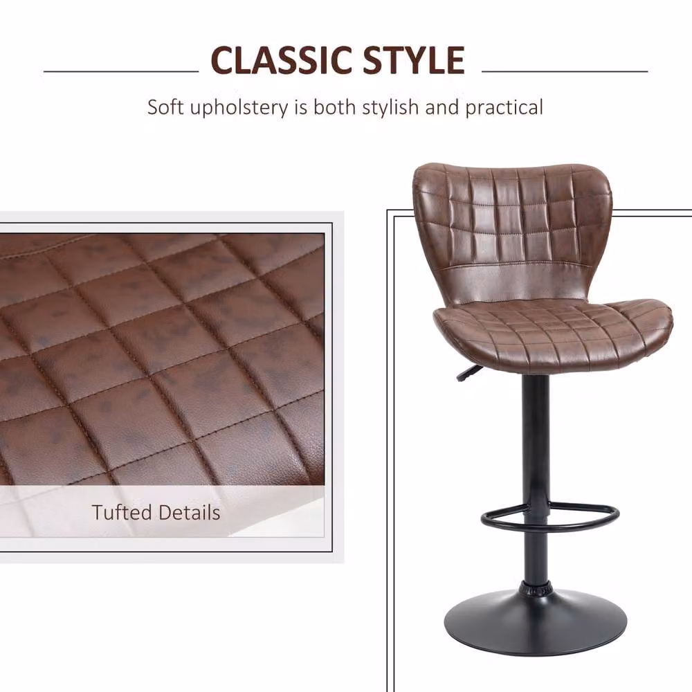 Wyld Haus Setora Set of 2 Brown Faux Leather Adjustable Swivel Bar Stools with Backrest – 6