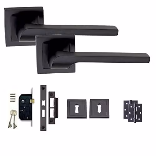 Golden Grace Sigma Door Handle Set with 64mm Latch in Matt Black – 1