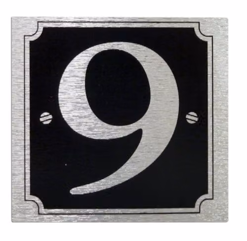 Rowan Self Adhesive House or Gate Number 9 in Silver on Black