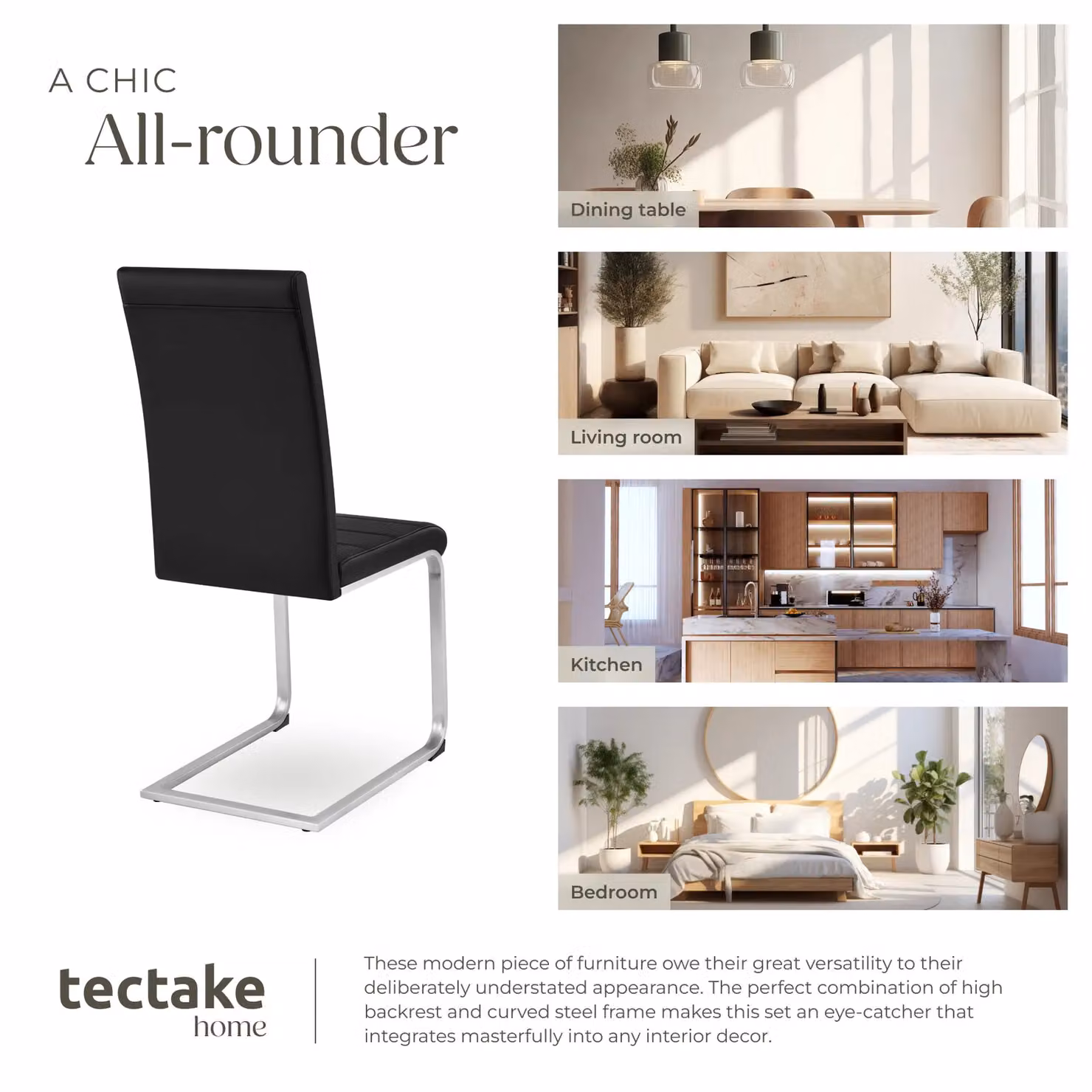 tectake Bettina Set of 2 Dining Chairs in Black Synthetic Leather with Metal Cantilever Base – 7