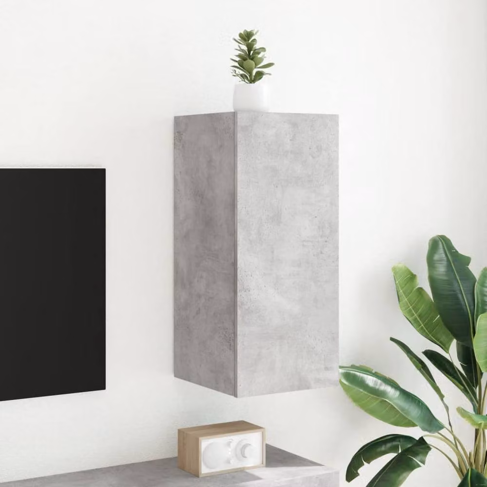 Berkfield Home Modern Wall Mounted TV Cabinet with Integrated LED Lights in Matt Concrete Grey, W/D/H: 30.5 x 35 x 70 cm – 2