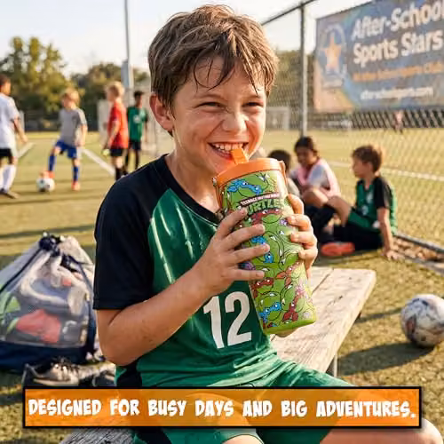 Get Trend Teenage Mutant Ninja Turtles Insulated Stainless Steel Tumbler with Straw and Handle, Green and Multicolour, 850ml – 6