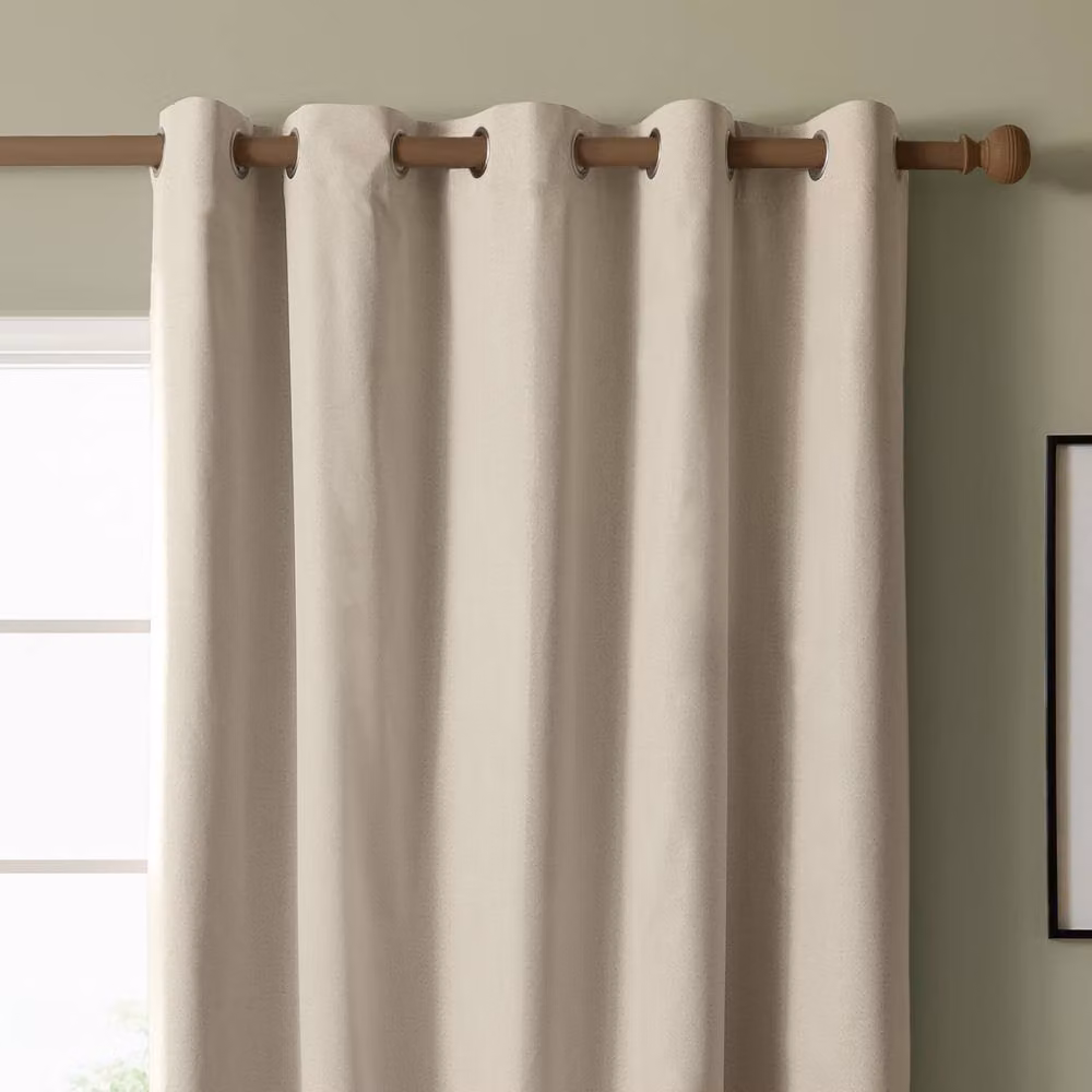 Furn Blackout Textured Woven Eyelet Curtain Pair in Beige, Width: 229 cm, Drop: 229 cm – 2